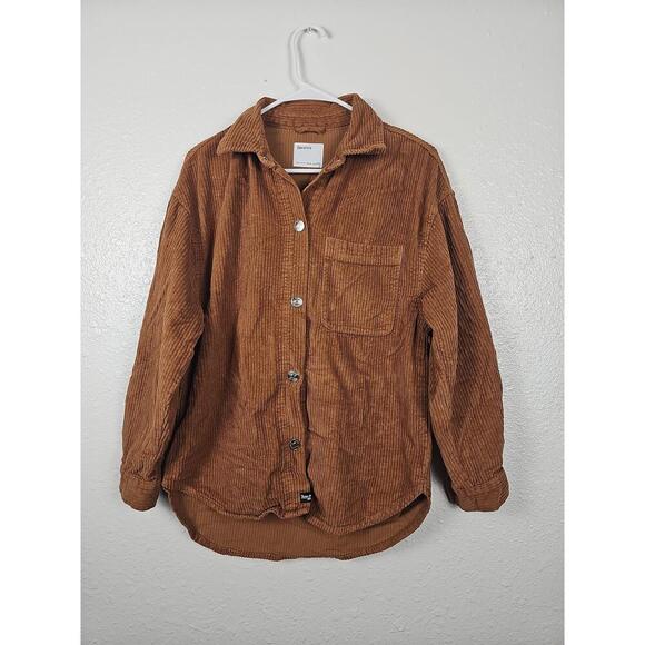 Bershka Corduroy Long Sleeve Button Up Shirt Collared Single Pocket Unisex Small - Picture 1 of 6